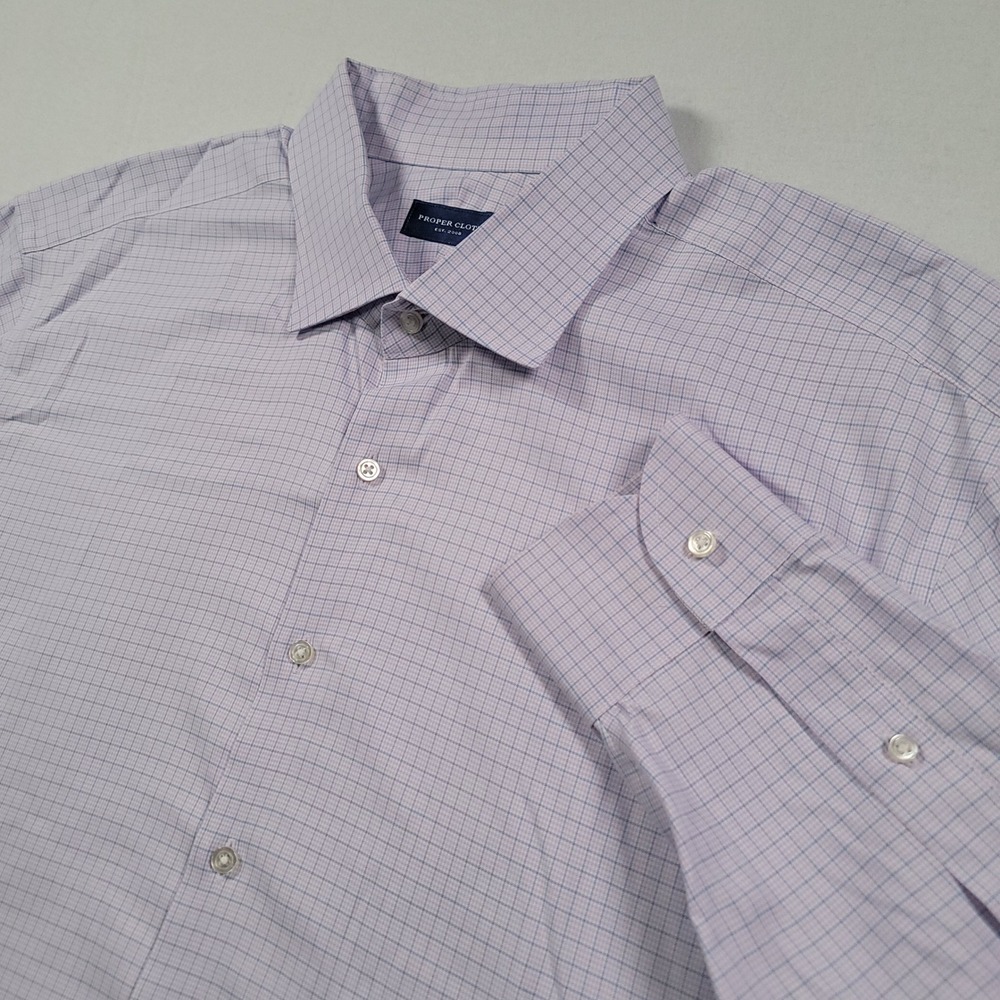 Proper Cloth Dress Shirt Mens 20 Lavender Blue Check Long Sleeve Button Down